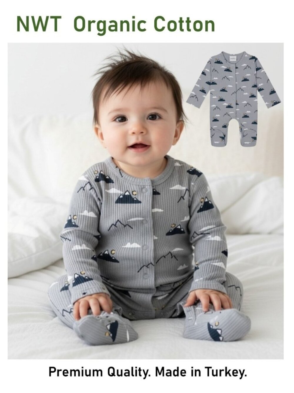 ANTEBIES Mountains Print Organic Cotton Footie - size 0-3M